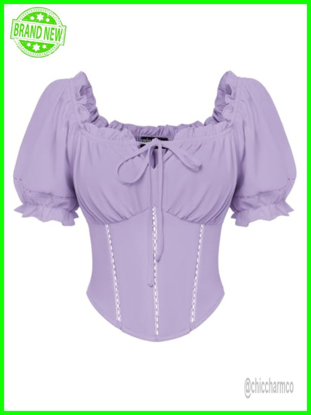 Renaissance Corset Top Womens Crop Puff Sleeve Square Neck Blouse
